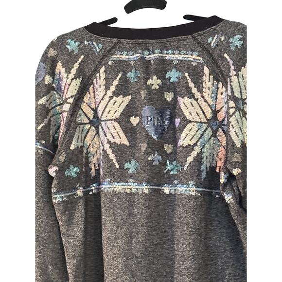 Victorias Secret Pink Womens Sweatshirt Small P Black Sequin Snowflake Pullover - Picture 8 of 8